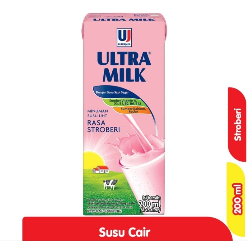 Jual Ultra Milk Susu Cair Rasa strawberry 200ml (1pcs) | Shopee Indonesia