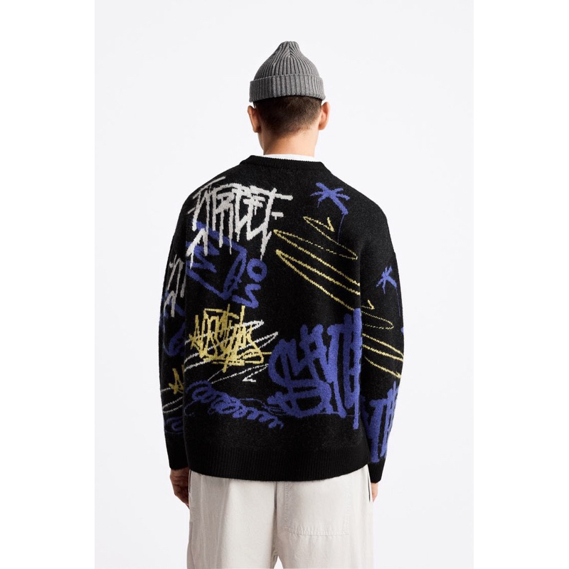 Jual Sweater Knit Z*raa Graffiti Jacquard | Shopee Indonesia