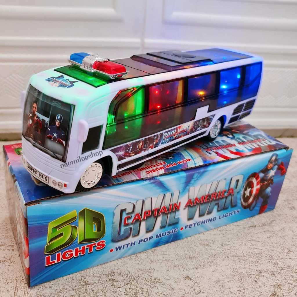 Jual Super BuS civil war mainan bus anak lampu super hero bump n go ...