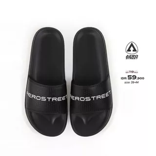 Aerostreet 39-44 Calvin Hitam Hitam - Sandal Selop Pria Wanita BAAAA