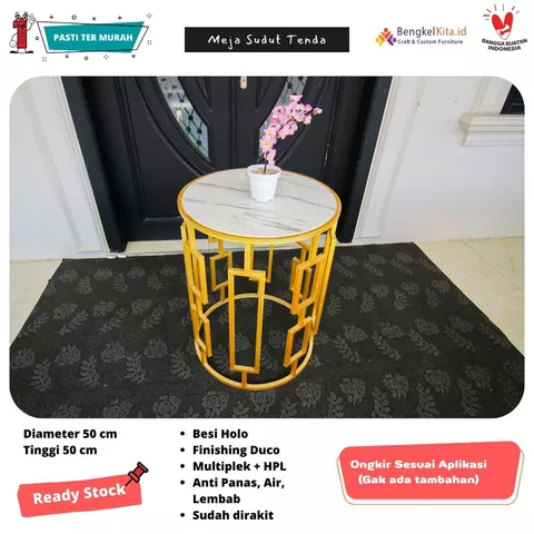 Meja Sudut Aesthetic Meja Hias Bulat - MEJA TENDA - Samping Sofa Besi Holo Cat Duco