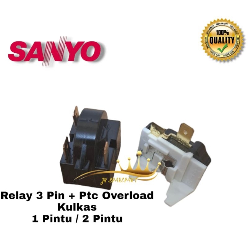 Jual Relay Pin 3 + Ptc Overload Kulkas SANYO 1 Pintu dan 2 Pintu