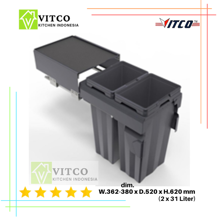 Jual Vitco L Kitchen Cabinet Double Waste Bin Grey Soft Close Tempat Sampah Lemari Dapur