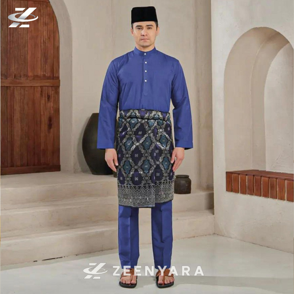 Jual Ashraan Setelan Baju Melayu Pria Modern Katun Toyobo Biru Elektrik