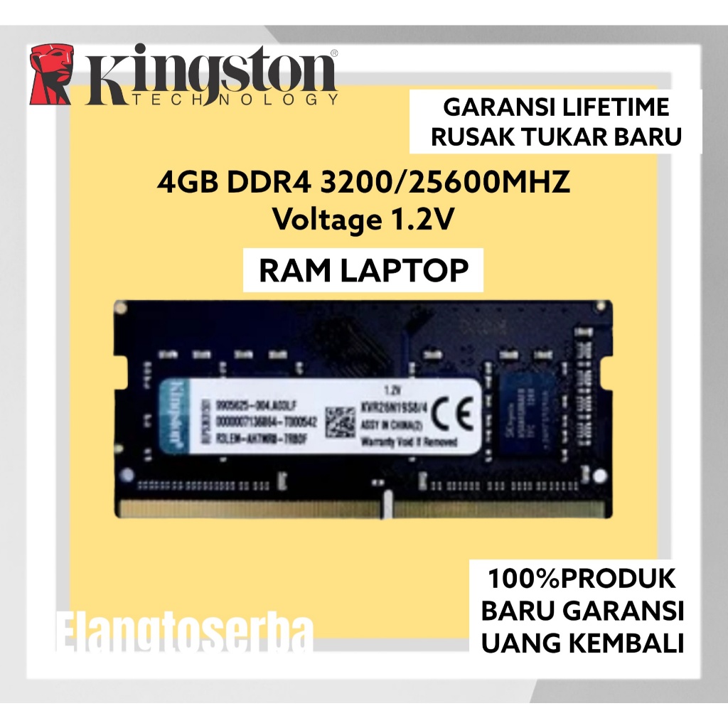 Jual MEMORY LAPTOP KINGSTON DDR4 4GB 3200 MHz 25600 ORI GAMING RAM