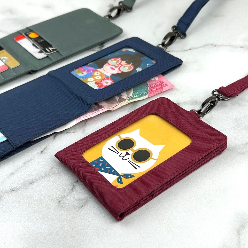 Jual ID card holder slot uang hanging wallet name tag kartu lanyard ...