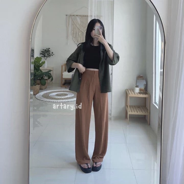 Artary Cozie Pants Rib Knit Pants Highwaist Cullote Celana Kulot Wanita