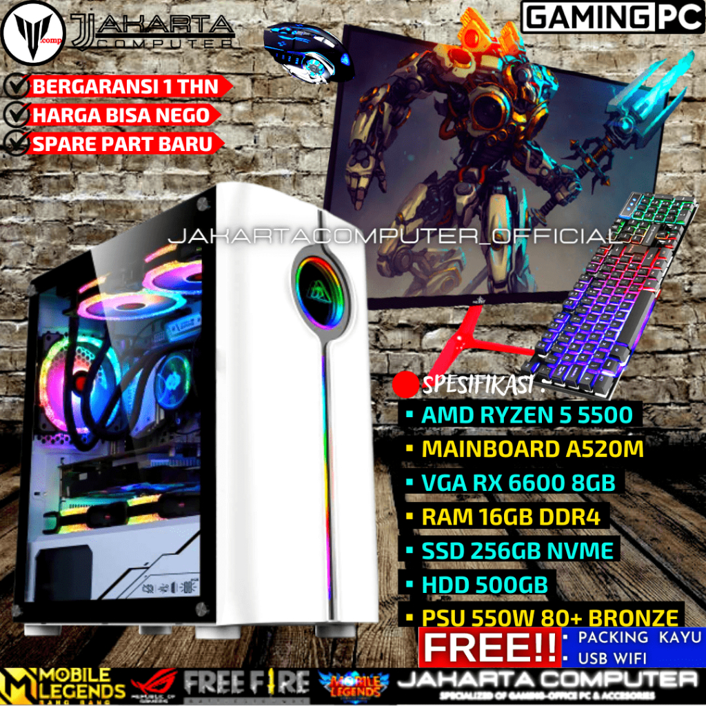 Jual PC GAMING DESAIN EDITING RENDERING STREAMING FULSET RYZEN 5 VGA RX ...