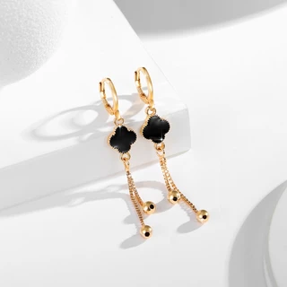 Lanmi Jewelry Anting Berlapis Emas Panjang Semanggi Empat Daun Wanita Dewasa Anti Pudar Baja Tahan Karat Perhiasan Aksesori Fashion Wanita LM488