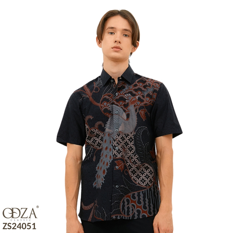 Jual Odza Kemeja Batik Lengan Pendek Slim Fit Modern Solo Agneya Hitam ...