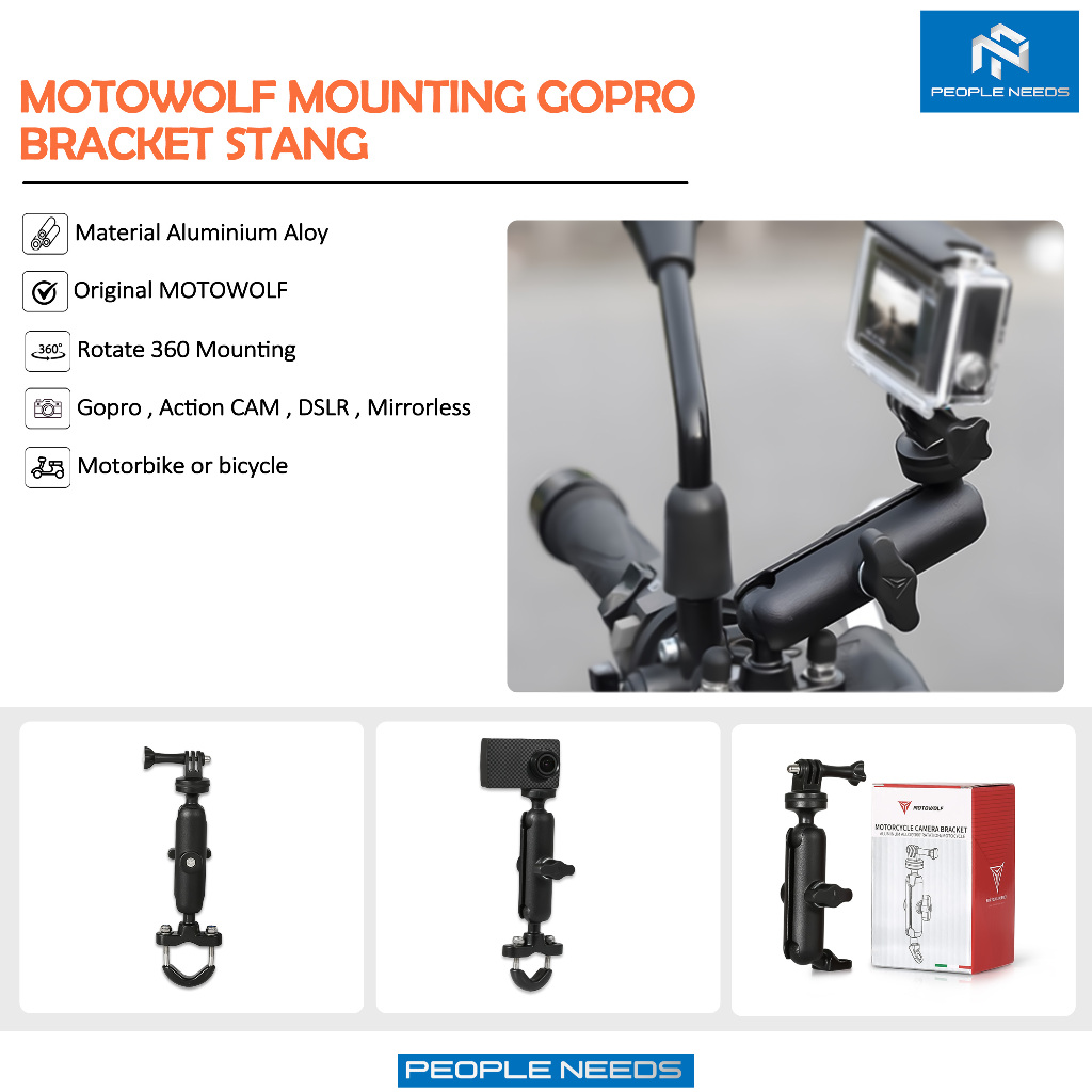Jual MOTOWOLF Mounting GoPro Motor Bracket Stang Spion Mounting Action ...