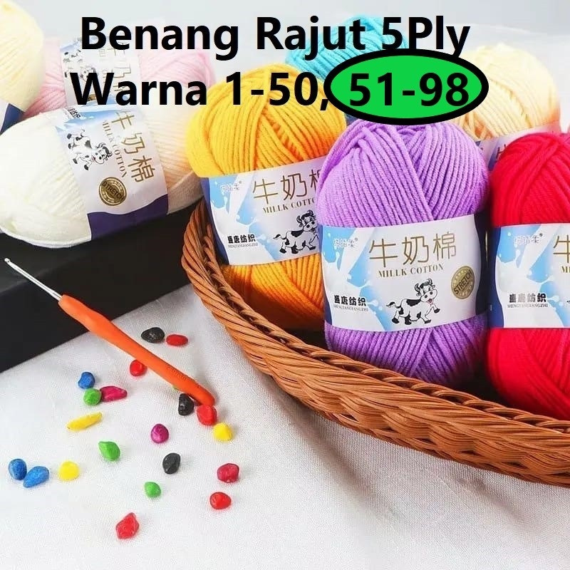 Jual Benang Rajut 5Ply Milk Catton Pilih Warna 51-98/Benang Rajut 50 ...
