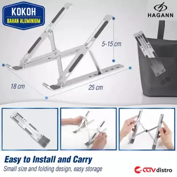 HAGANN LAC 005 Stand Holder Lipat Portable For Laptop Tablet Alumunium Silver Garansi 1 Tahun