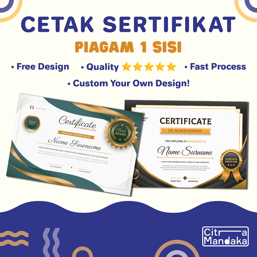 Jual Cetak Sertifikat Piagam Custom 1 Sisi Shopee Indonesia