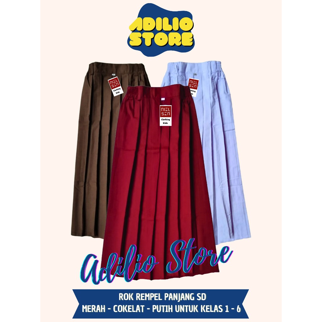 Jual SERAGAM SEKOLAH ROK REMPEL PANJANG SD MERAH COKELAT PUTIH SERAGAM ...