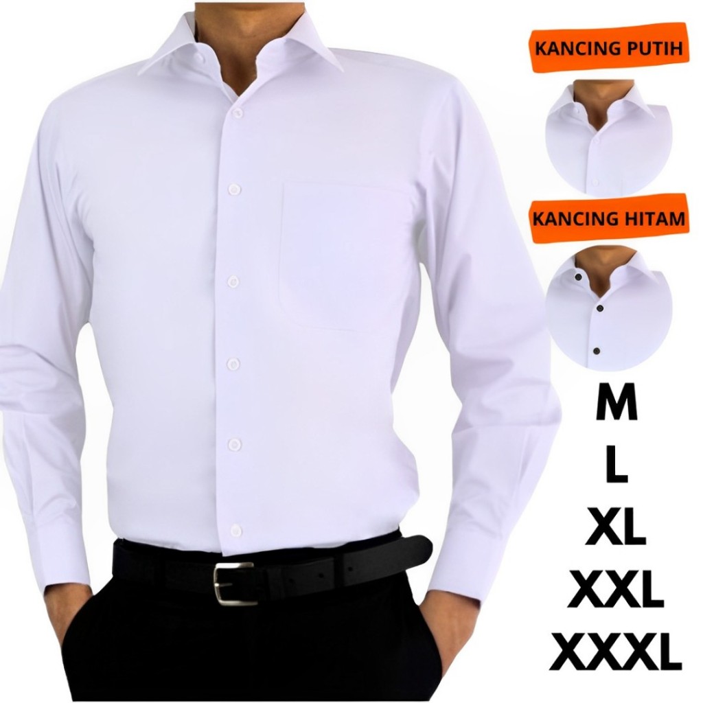 Jual Kemeja Putih Polos Pria Slimfit Kemeja Formal Polos Putih Hitam Pria Dewasa Lengan