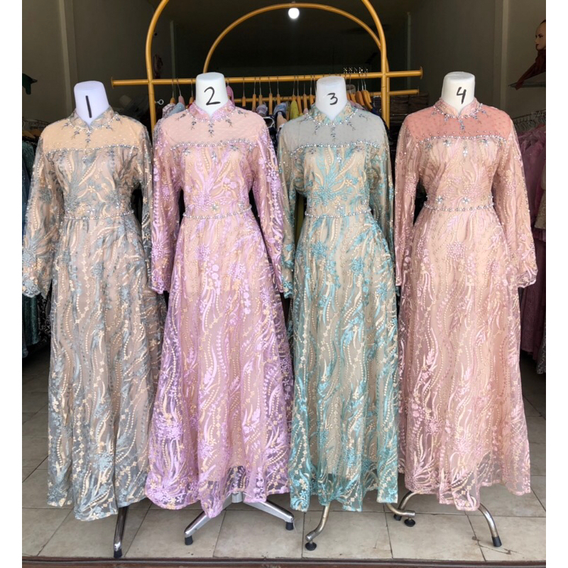 Jual gamis brukat claudy series 2 full brukat mewah | Shopee Indonesia