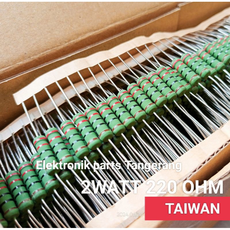 Jual (10 buah) RESISTOR 2WATT 220 OHM TAIWAN KAKI TEMBAGA RESISTOR 2W ...