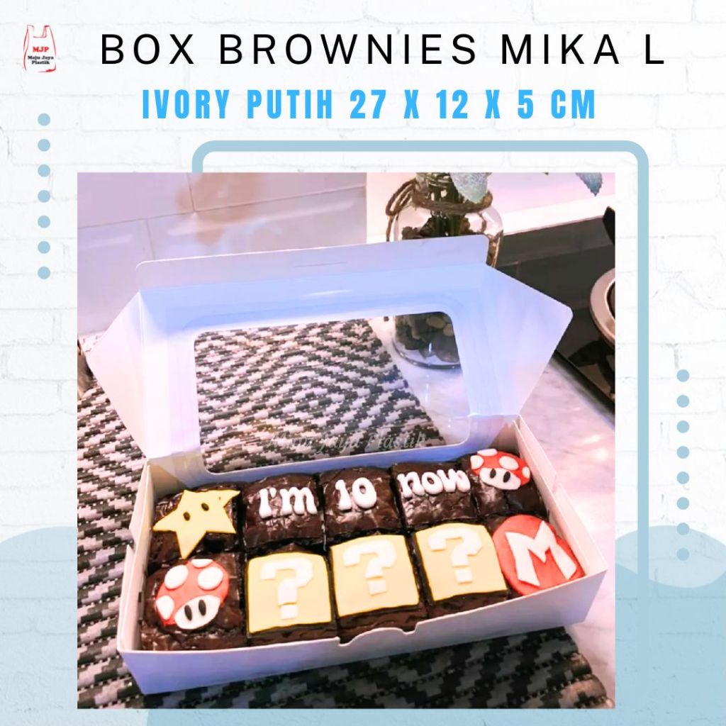 Jual Box Kue Mika L 27x12x5 / 31x11x5 cm | Dus Brownies Ivory Window ...