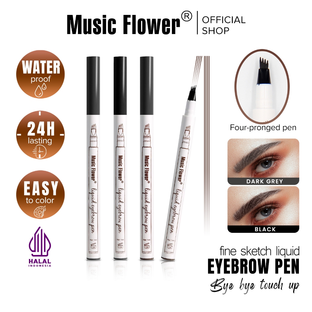 Jual Music Flower 4 Garpu Natural Eyebrow Pen eyebrows Pensil Alis 24 ...