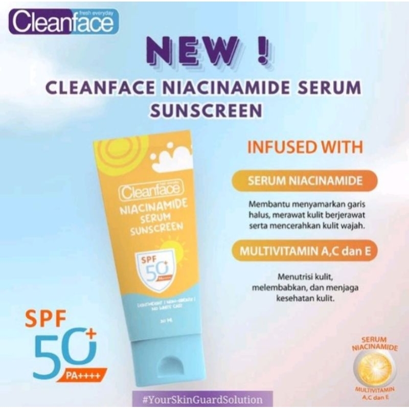 Jual Cleanface Niacinamide Serum Sunscreen SPF 50 PA++++ 30ML FREE GIFT ...