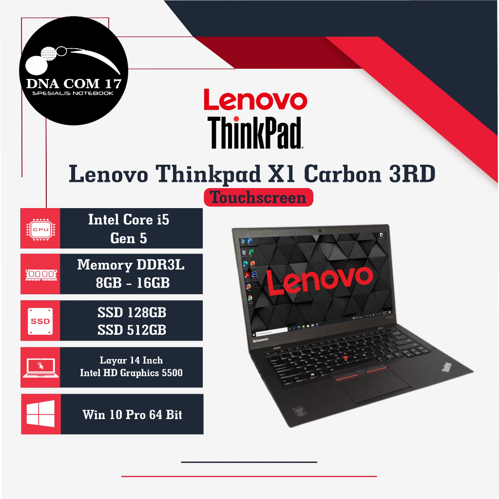 Jual Lenovo Thinkpad X1 Carbon i5 Gen 5 / 7 | Ram 8GB / SSD 128GB