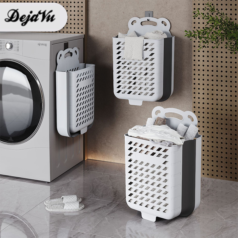 Dejavu Laundry Basket Gantung Plastik Tempat Penyimpanan Pakaian Keranjang Baju Kotor Lipat HSB808