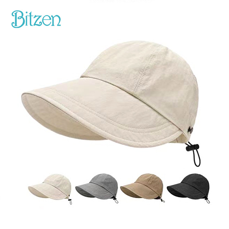 Bitzen Topi Tepi Lebar Lipat Wanita Korea Topi Wanita Portabel Topi Olahraga Wanita Topi Pantai Wanita Berhijab