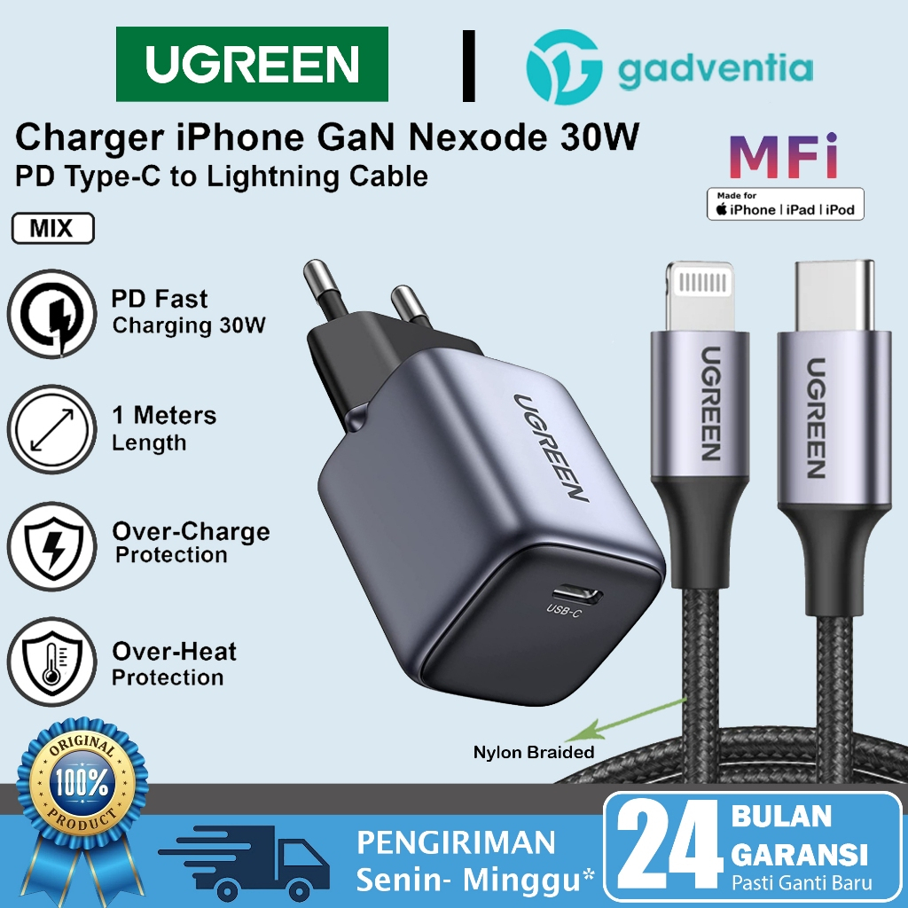 Jual Ugreen Kabel Charger Mfi Untuk Iphone Pro Max Usb C To Lightning Pd Fast