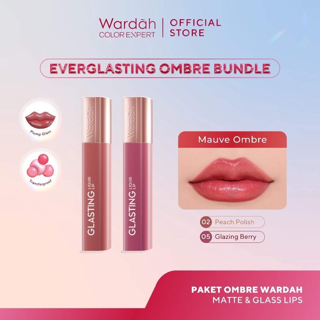 [BUNDLE OMBRE] WARDAH Paket Ombre Glasting Liquid Lip - Makeup