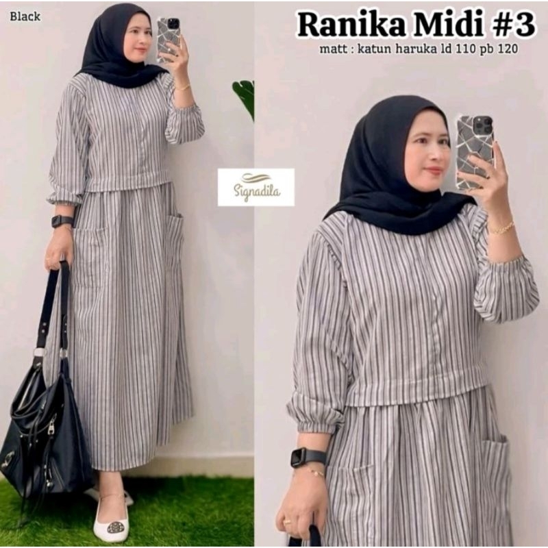 Jual RANIKA MIDI #3 DRESS BUSUI MOTIP GARIS | Shopee Indonesia