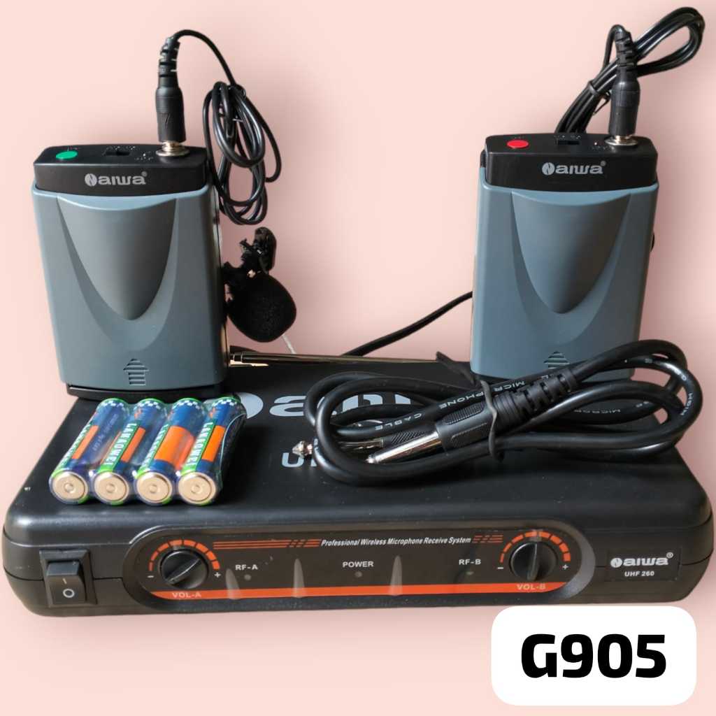 G905 MIC JEPIT WIRELESS AIWA UHF G905 CLIP ON CLIP ON SET MIC (CLIP ON)  MIC WIRELESS JEPIT DUAL