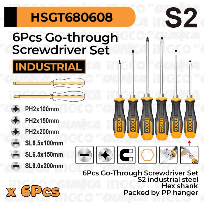 Jual 6-Pcs Go-Through Screwdriver Set INGCO HSGT680608 - Obeng Ketok ...