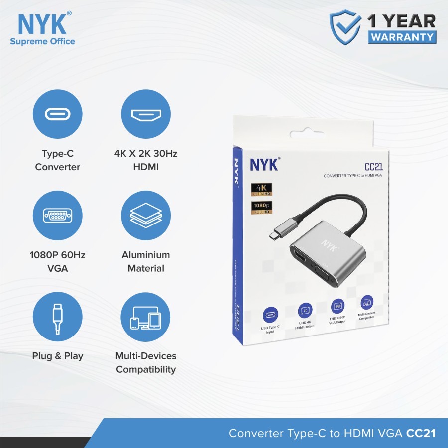 Jual NYK CC21 Converter Usb-C / Type-C to hdmi vga 2 in 1 | Shopee ...
