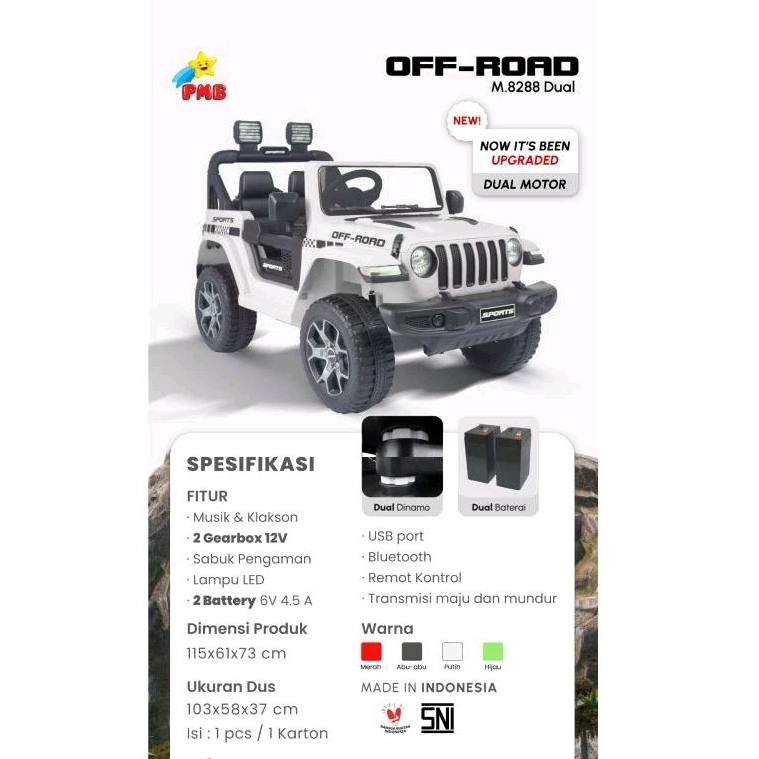Jual MOBIL AKI MAINAN ANAK JEEP OFF-ROAD PMB M-8288 DUAL M8288 DUAL M ...
