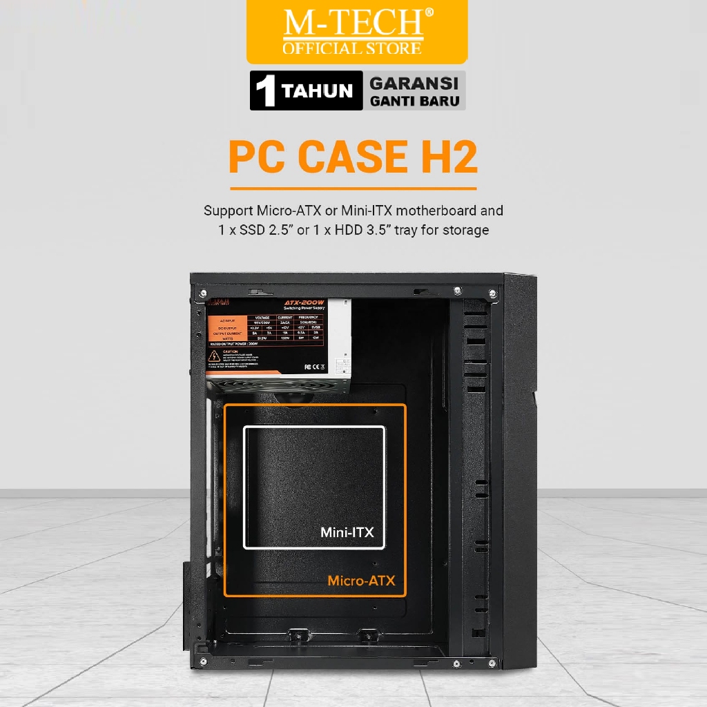Jual MTECH Casing PC Case Komputer H2 with PSU 200W | Shopee Indonesia