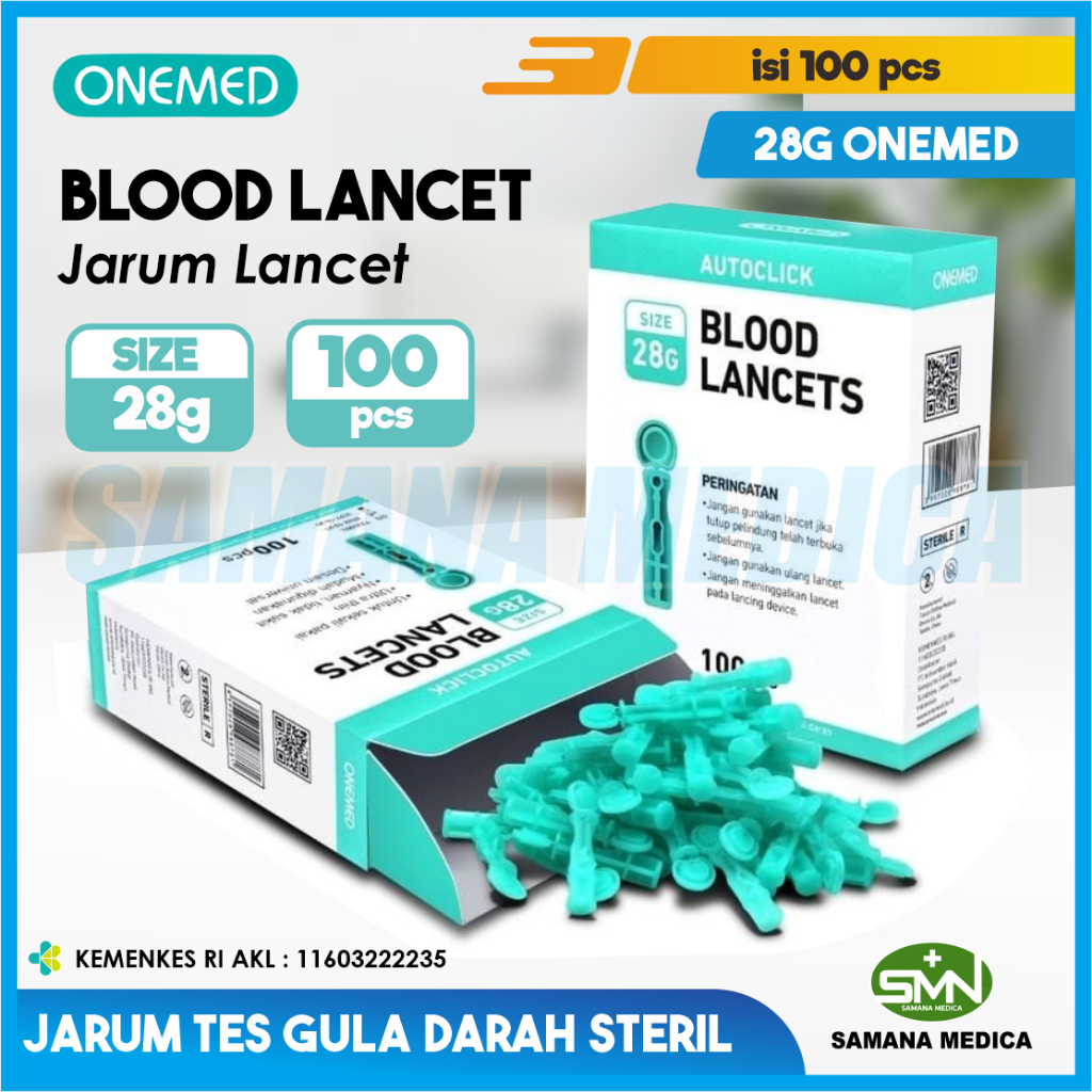 Jual Blood Lancet 28G ONEMED isi 100 pcs Jarum Tes Gula Darah Steril