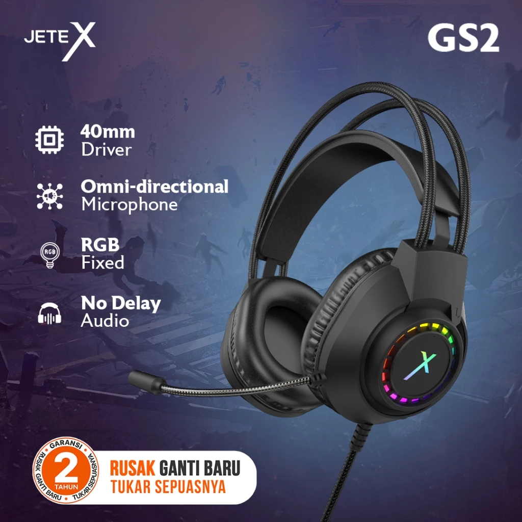 Headset Gaming Headphone JETE GS2 with RGB Light Mic - Garansi 2th