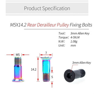 UHDFBDHF 2PCS Titanium Bicycle Rear Derailleur Jockey Wheel Bolt M5x14.2mm ( Black