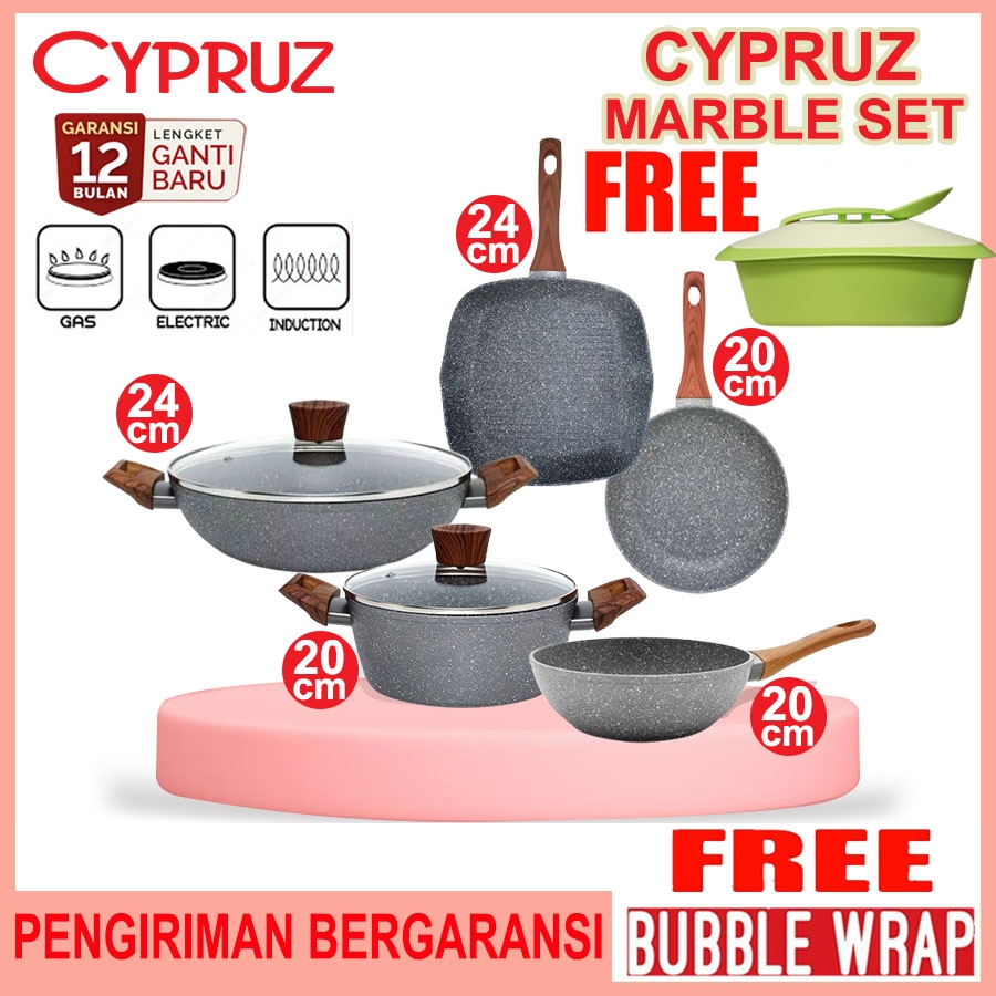 Jual Cypruz Cookware Set Pan Induksi Cyprus Marble 5 Pcs Panci Wajan ...