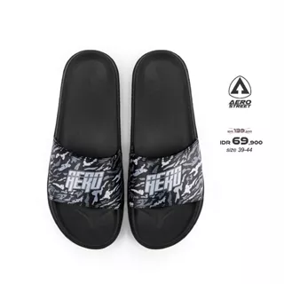Aerostreet 39-44 Army Hitam Hitam - Sandal Sendal Selop Slip On Casual Pria Wanita Aero street 22AAA0