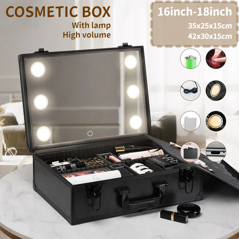 Jual Tas Makeup Lampu Beauty Makeup Case Full Mirror Built in Led ...