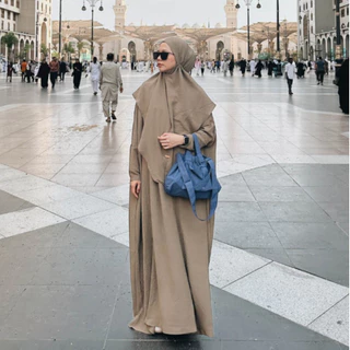 Lozy Hijab - Hafsha Abaya Set (Abaya Gamis Set Bergo Syari Haji dan Umrah Bahan Crinkle Premium)