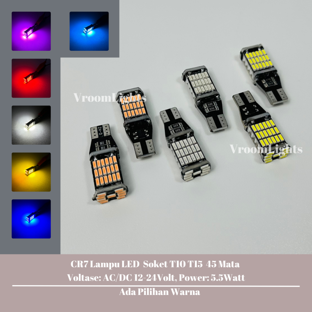 Jual Lampu LED Mundur T10 T15 CR7 45 Mata LED Bisa AC DC 12-24 Volt ...