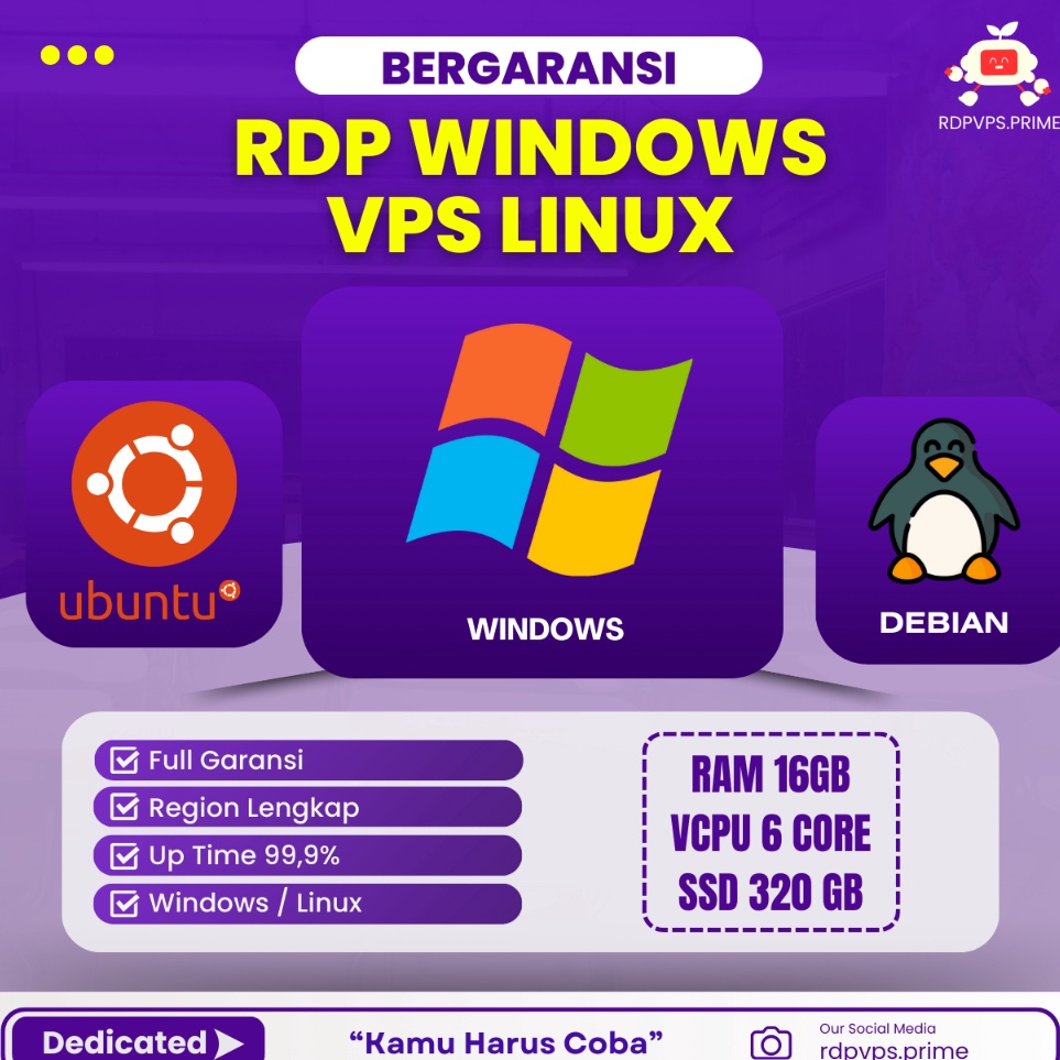 Jual KODE J75P RDP WINDOWS VPS LINUX RAM 16GB 6CPU CORE FULL ...