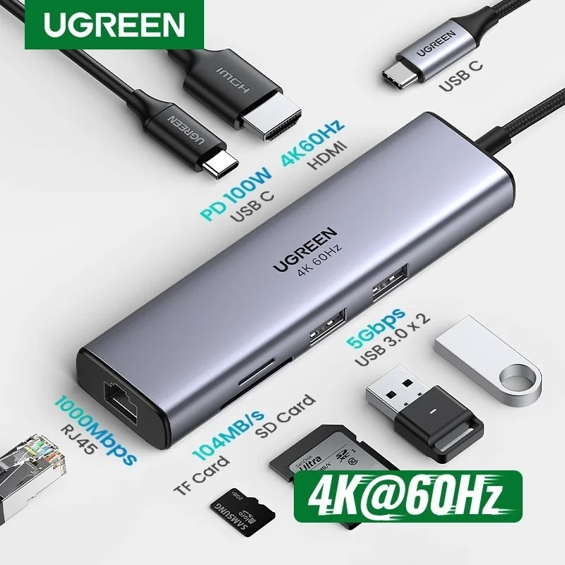 Jual Ugreen USB C HUB 7 in 1 Multi function Adapter with 4K 60hz HDMI ...