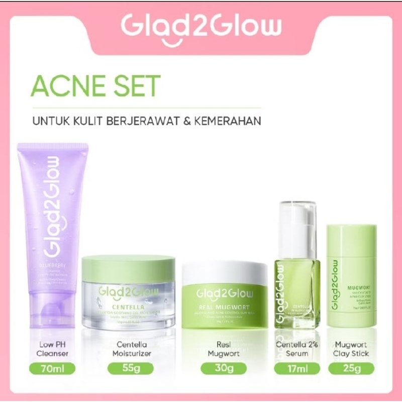 Jual Glad2glow G2G Acne Set Paket Perawatan Wajah Anti Acne 5 in 1 ...