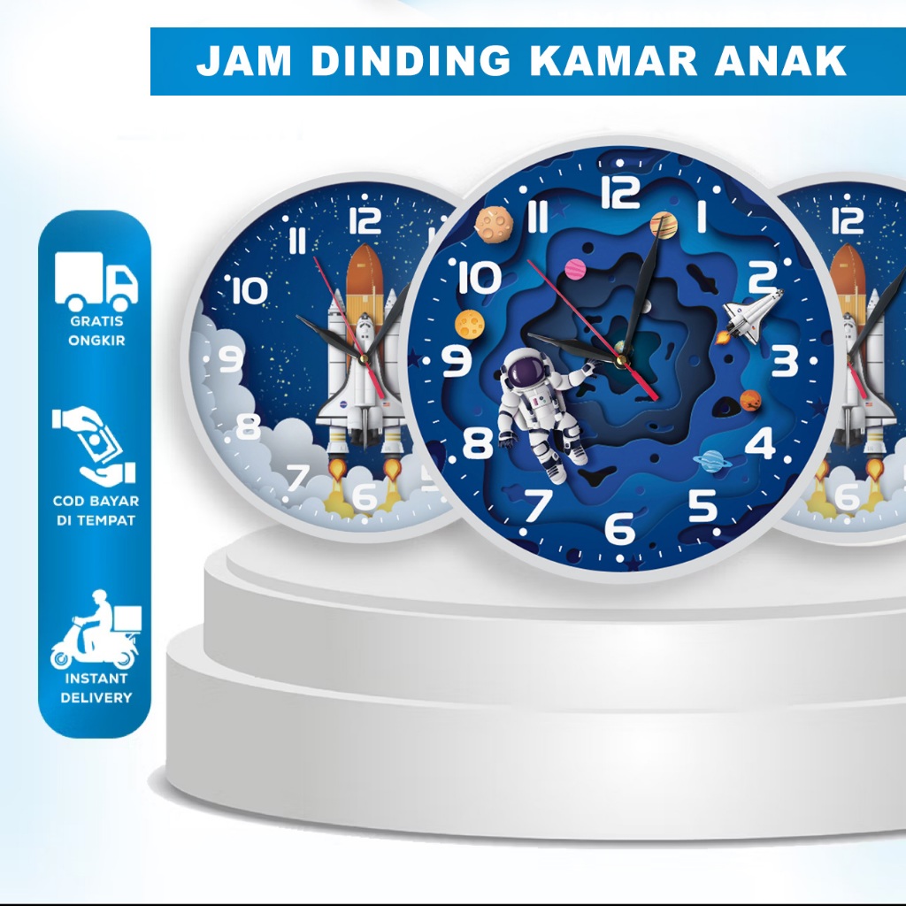 Jam Dinding Astronot Dekorasi Kamar Anak Laki - Jam Rocket