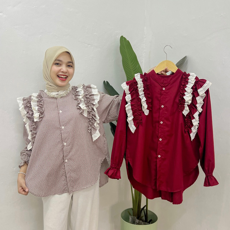 Jual Baju kemeja ruffle lucu (Ashouffle) | Shopee Indonesia