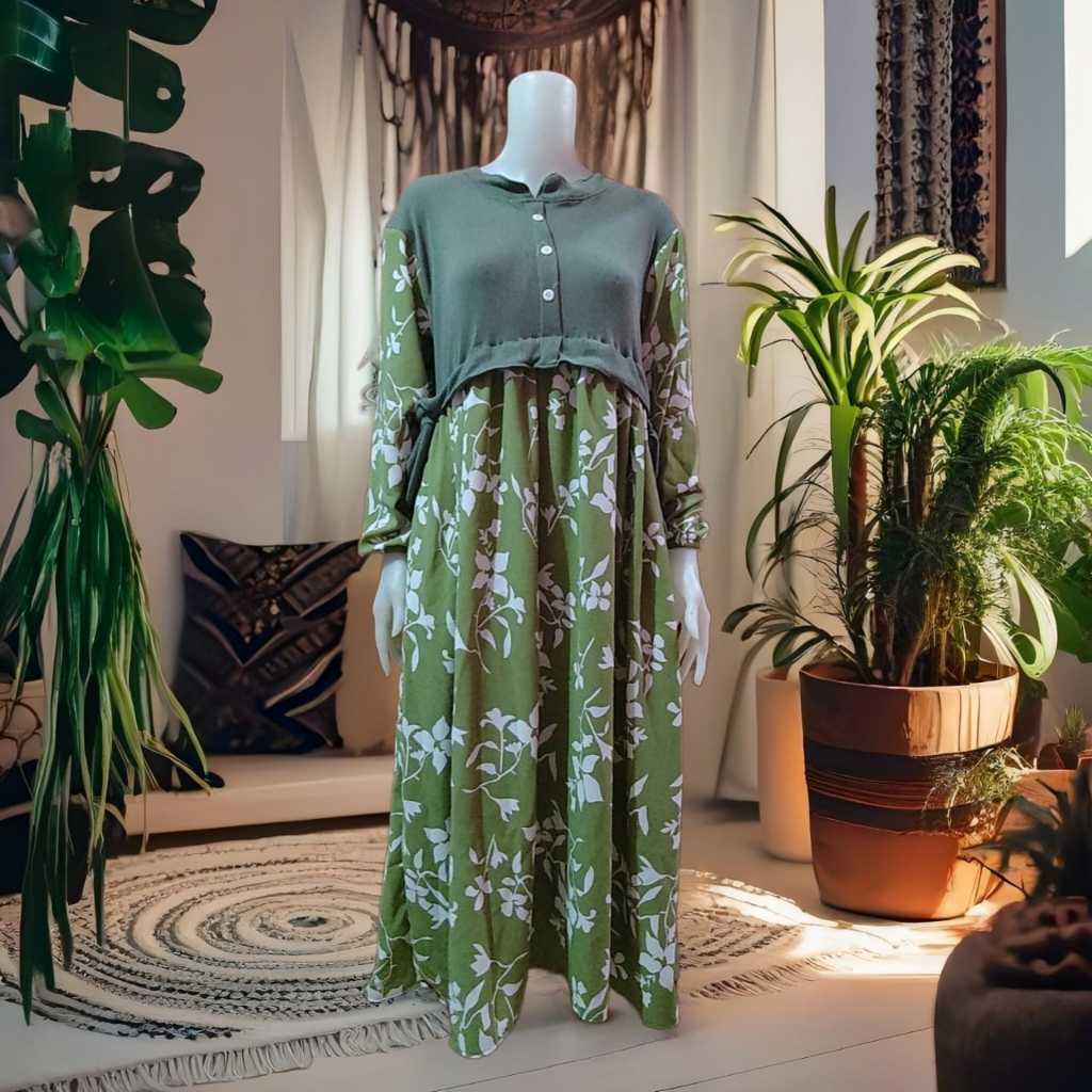 Jual AUREL MIDI DRESS KNIT IMPORT KOMBINASI CRINKLE ALEVA MOTIF BUNGA  TERBARU | Shopee Indonesia